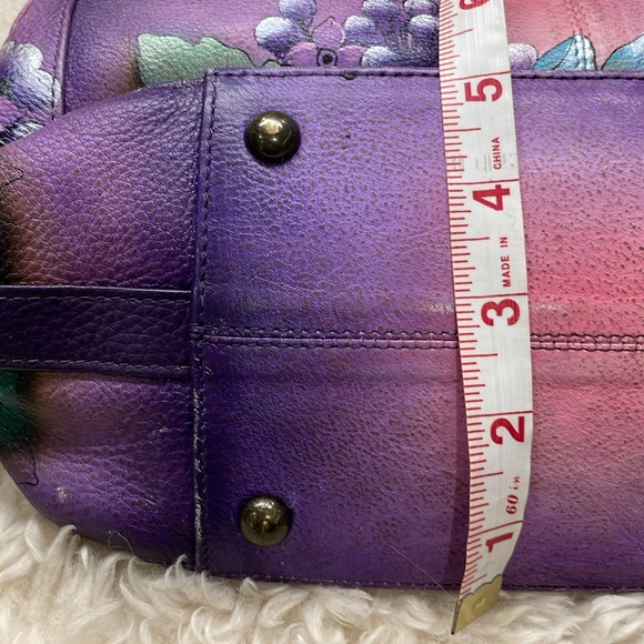 Anuschka Floral Purple Handbag and Wallet Set with bag charm and eyeglass pouch - Picture 11 of 14